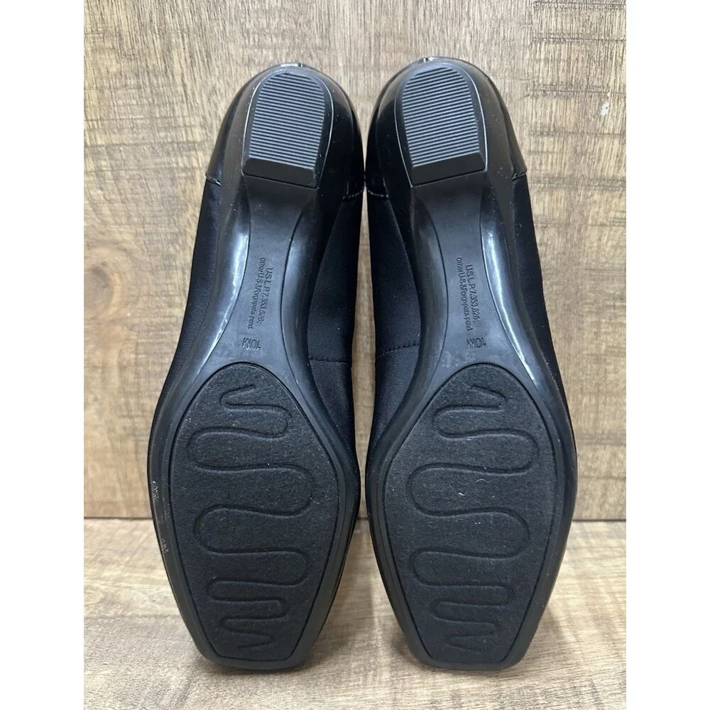 BANDOLINO Women size 10 M black nylon patent leather trim flat shoes